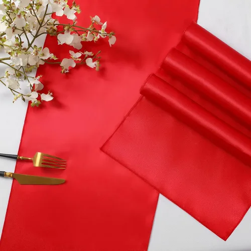 Miniatura 5 de Horbaunal - Juego de 12 caminos de mesa de satén rojos de 12 x 108 pulgadas, caminos de mesa suaves para bodas, banquetes y fiestas de cumpleaños