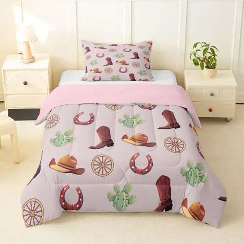 Miniatura 12 de Erosebridal Western Cowgirl Twin Bedding Set Western Cowboy Comforter Set for Kids Girls Horseshoe Boots Southwestern Comforter Wild West Cactus
