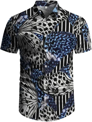 Miniatura 45 de RPOVIG Conjunto de playa a juego con camisas y pantalones cortos para hombre, ropa floral hawaiana para festival, conjuntos de 2 piezas con sombrero