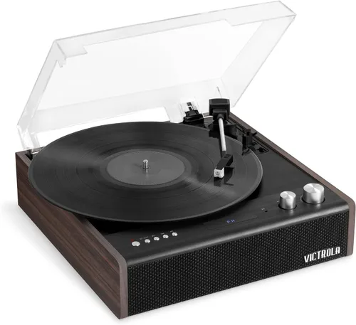 Victrola Eastwood - Tocadiscos Bluetooth - Tocadiscos de 3 velocidades, cartucho MM premium, flujo de vinilo para transmisión inalámbrica, cubierta