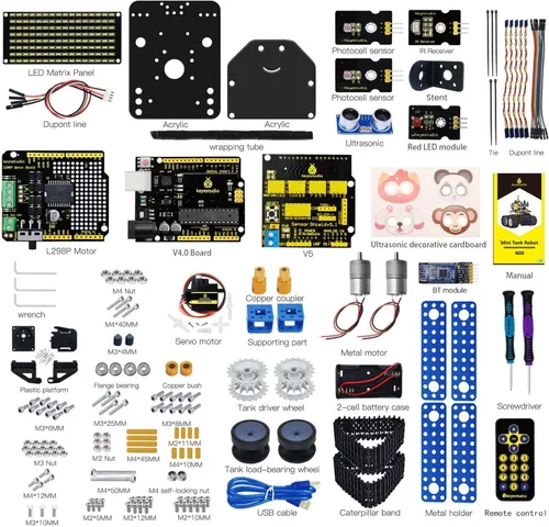Miniatura 3 de KEYESTUDIO Mini Tank Kit V2 Smart Car para Arduino, IR infrarrojo y control remoto de aplicaciones (iOS y Android), seguimiento ligero