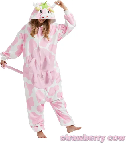 Miniatura 5 de BETIFUHOM Pijama mameluco de vaca rosa animal unisex de una pieza Cosplay Halloween disfraz
