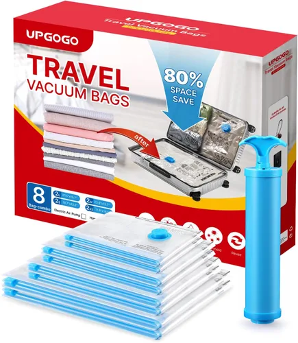 Miniatura 9 de UPGOGO Bolsas de vacío para viajes, paquete de 12 con bomba de mano, bolsas de almacenamiento al vacío que ahorran espacio, artículos esenciales