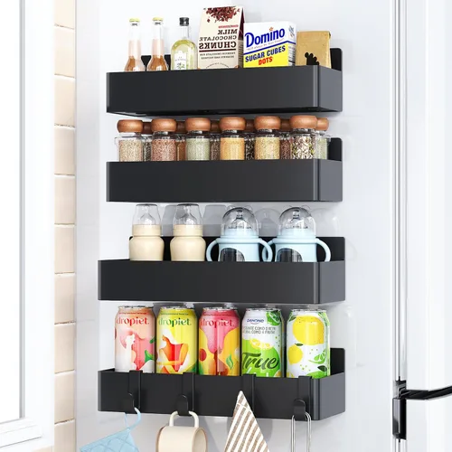 Miniatura 25 de Mystozer Estante Magnético para Especias para Refrigerador, Organizador de Cocina y Estante de Almacenamiento, Negro (Paquete de 6)..