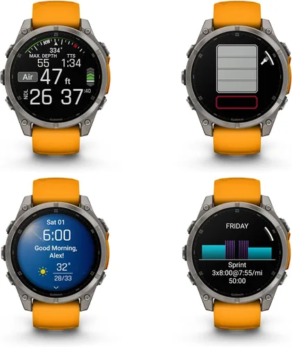 Miniatura 4 de Garmin Fenix 8 47MM AMOLED Zafiro Premium Multisport GPS Smartwatch de Titanio con Banda de Silicona Spark Orange/Grafito, Linterna LED Integrada