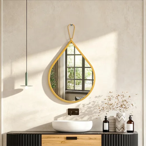 Miniatura 13 de Espejo colgante de pared de 26 x 18 pulgadas, espejos en forma de lágrima con marco de metal, espejos de pared de bronce decorativos para baño, sala