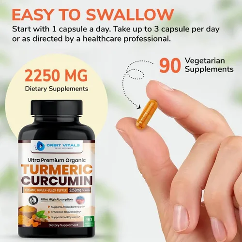 Miniatura 6 de Curcumina de cúrcuma con pimienta negra y jengibre 2250 mg – Suplemento de cúrcuma ultra potente con 95% de curcuminoides y bioperina para apoyo
