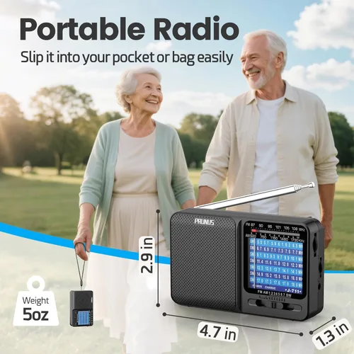 Miniatura 6 de PRUNUS J-711 - Radio portátil AM/FM/SW1-SW7 de onda corta, carga USB-C y operada por baterías AA, excelente recepción, antena larga, conector