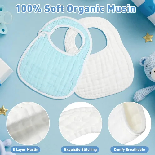 Miniatura 3 de Yahenda 24 Pcs Muslin Baby Bibs Bandana Drool Bibs for Unisex Boys Girls Soft Cotton Drooling 8 Absorbent Layer,adjustable