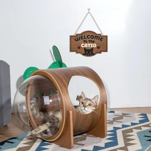 Miniatura 7 de HLNIUC Letrero de madera con texto en inglés «Welcome To The Catio» (11 x 8 pulgadas), divertido diseño de gatos negros, bonitos letreros de puerta