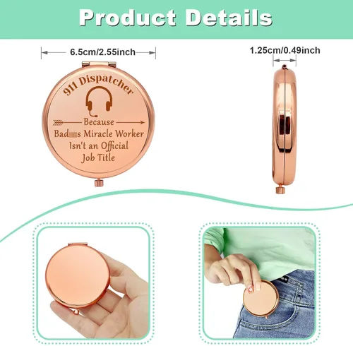 Miniatura 4 de 911 Regalos de operador para mujeres, regalos de agradecimiento, espejo de maquillaje compacto, regalos de despachador 911, despachador
