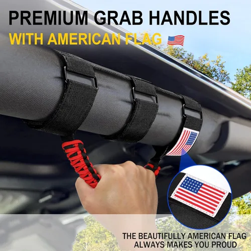 Miniatura 3 de moveland Paquete de 4 Asas de Agarre de Barra Antivuelco, Asas de Agarre de Paracord para Jeep Wrangler JL, JK, TJ, YJ 1955-2023 y Accesorios Jeep