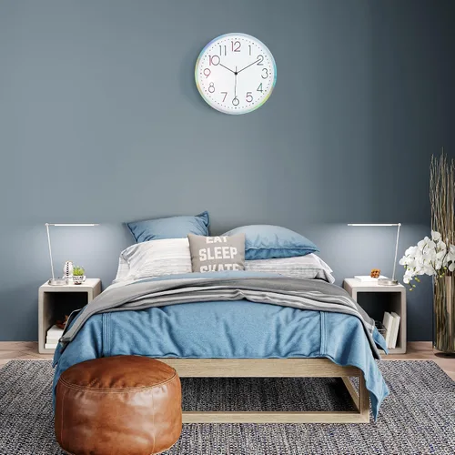 Miniatura 3 de Lafocuse Reloj de pared plateado fresco de 12 pulgadas para decoración de sala de estar, reloj de pared analógico silencioso funciona