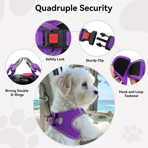 Miniatura 6 de Joytale Arnés para perro pequeño, chaleco de malla transpirable, arnés acolchado suave reflectante para perro de tamaño pequeño para caminar, Púrpura