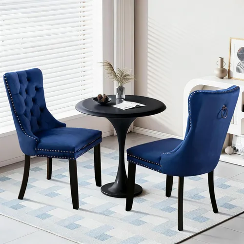Miniatura 5 de SoarFlash Juego de 2 sillas de comedor de terciopelo, sillas laterales con respaldo alto, moderna silla auxiliar tapizada de alta gama con anillo