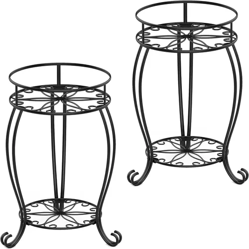 Miniatura 10 de FaithLand Soporte para Plantas, Soporte de Maceta de Metal Resistente para Interiores y Exteriores, Estante de Soporte Redondo de 2 Niveles, Estante