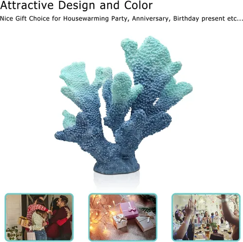 Miniatura 4 de Decoración de coral azul, estatua artificial de arrecife de coral, decoración náutica de mesa para sala de estar y hogar (7.8 pulgadas de alto)
