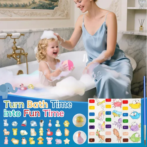 Miniatura 4 de Bombas de baño para niños, paquete de 24 bombas de baño para niños con juguetes de baño que brillan en la oscuridad y pintura de acuarela, baño