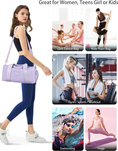 Miniatura 7 de Pequeña bolsa deportiva de gimnasio para mujeres y niñas, bolsa de lona para entrenamiento de fitness, viajes, baile, ballet, natación
