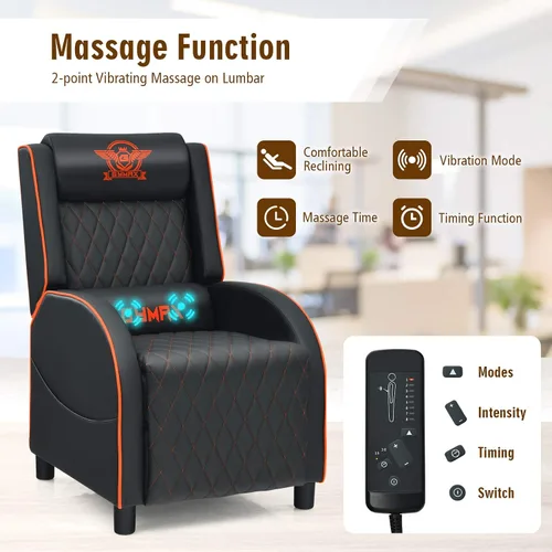 Miniatura 5 de GYMAX Silla reclinable de masaje para juegos, sofá individual ergonómico de estilo de carreras con reposacabezas ajustable, respaldo y reposapiés
