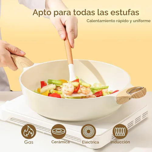 Miniatura 4 de SENSARTE Sartén Antiadherente de Cerámica con Tapa, Sartén Profunda Grande de 13.3 Pulgadas, Sartén Salteadora de 6 Qt, Sartén de Inducción, Sartén