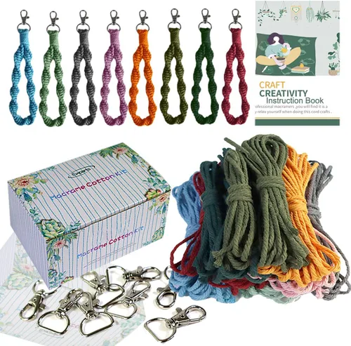 Ewparts Kit de llavero de macramé para principiantes, bohemios, adultos, kits de manualidades con cordón de macramé precortado de 0.118 in con