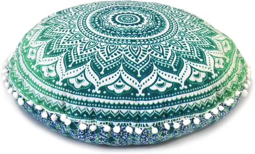 Miniatura 16 de CRAFT KALA Funda de cojín redonda de 22 pulgadas, diseño de mandala bohemio, para meditación, para sala de estar, sala de yoga, hogar, dormitorio