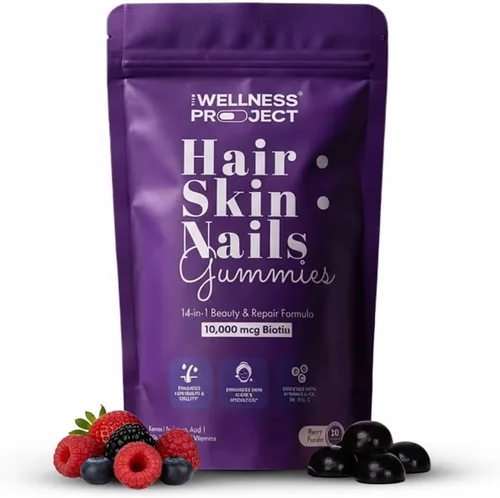 The Wellness Project Gomitas 14 en 1 para Cabello, Piel y Uñas con 10,000 mcg de Biotina, Queratina, Ácido Hialurónico y Fólico, Vitaminas A, B5, B6