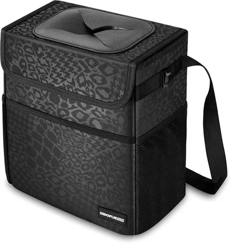 SIBOFUEGO Bonito bote de basura para automóvil con tapa, contenedor de basura plegable multiusos para automóvil, organizador a prueba de fugas, bote