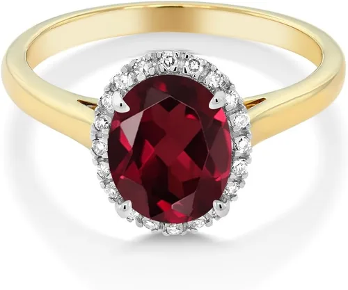 Miniatura 69 de Gem Stone King Anillo de compromiso ovalado de oro amarillo de 10 quilates con piedra natal y halo de diamantes Ovalado de 0.354 x 0.276 in