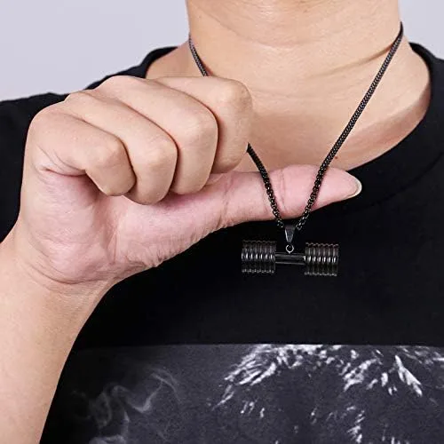 Miniatura 5 de Collar con colgante de barra para hombre, gimnasio, fitness, gimnasio, cadena con colgante para hombres y niños, incluye cadenas de 23.7 pulgadas