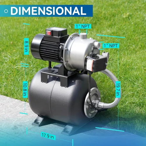 Miniatura 7 de Aquastrong Bomba de jardín de pozo poco profundo de 115 V, acero inoxidable, 1320 GPH, bomba automática de chorro de agua para el hogar, jardín, Nsf