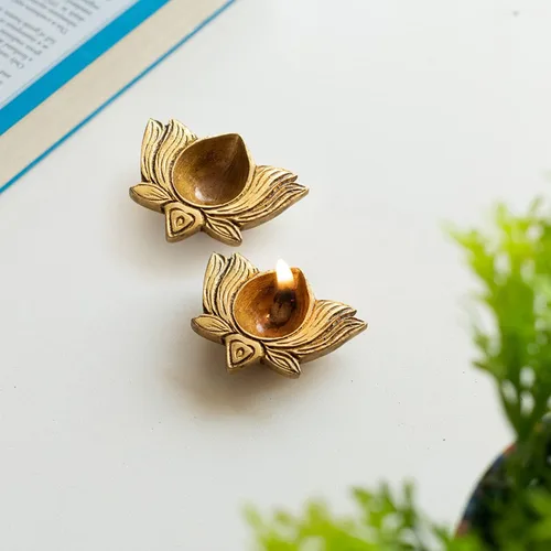 Miniatura 2 de Set of 2 Diya Deepak Pooja Diya Item Religious Brass Oil Lamp for Indian Traditional Pooja Decoration Aarti Diyas Lighting Accessories Gift Items