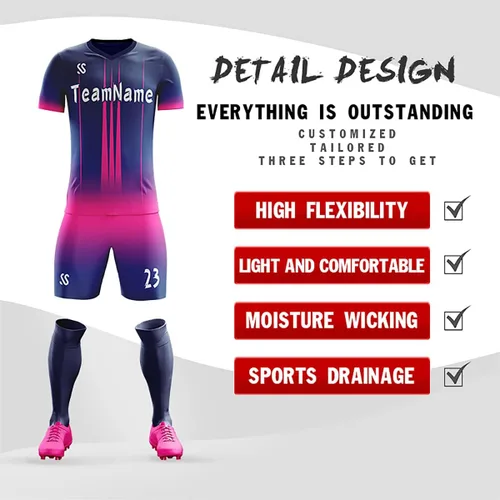 Miniatura 2 de Jersey de fútbol personalizado degradado con pantalones cortos Número de nombre impreso Entrenamiento deportivo Uniformes de gran