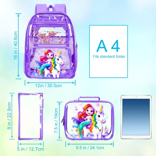 Miniatura 11 de Mochila transparente, aprobada por el estadio, para niñas y niños, mochila transparente de PVC resistente para mujeres y hombres