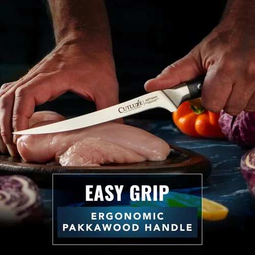 Miniatura 7 de Cutluxe - Cuchillo de filetear para pescado y carne – Cuchillo deshuesador de 7" afilado como una navaja – Acero alemán de alto carbono flexible
