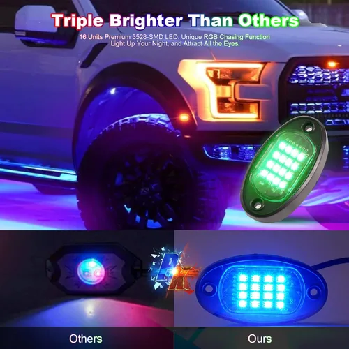 Miniatura 6 de 8 vainas RGB LED Rock Lights para Jeeps, camiones, carrito de golf, ATV, UTV RZR, SUV, todoterreno, kit impermeable multicolor con aplicación, modo