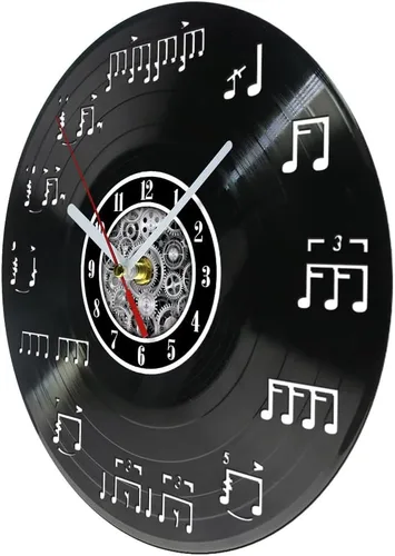 Miniatura 3 de The Geeky Days Notas de notación musical con iluminación LED brillante, reloj de pared hecho de disco de vinilo real, álbum de música, músico