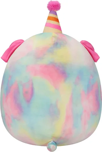Miniatura 3 de Squishmallows Original de 12 Pulgadas Delenne The Rainbow Perro Tie-Dye con Sombrero de Fiesta - Peluche Oficial de Jazwares "Happy Birthday" Perro