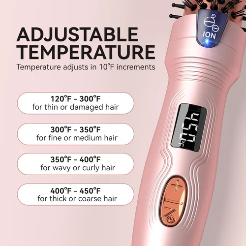 Miniatura 3 de Cepillo térmico, mini y pequeño, cepillo iónico de 1 pulgada para cabello brillante, cepillo iónico de turmalina para cabello corto a mediano, Rosa