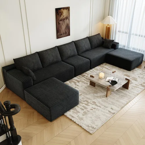 Miniatura 10 de Sofá seccional modular de 139.4", sofás minimalistas en forma de U con 2 otomanas chaise, sofá cama convertible moderno de asiento profundo, tela