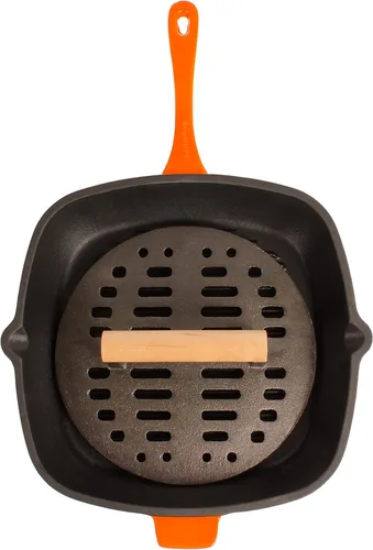Miniatura 9 de BergHOFF Cast Iron2Piece Grill Set - Prensa para parrilla y prensa para carne, rojo