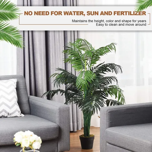 Miniatura 5 de Goplus Palmera artificial, planta tropical de vegetación falsa en maceta de 3.5 pies de alto, árbol de suelo sintético para decoración de interiores