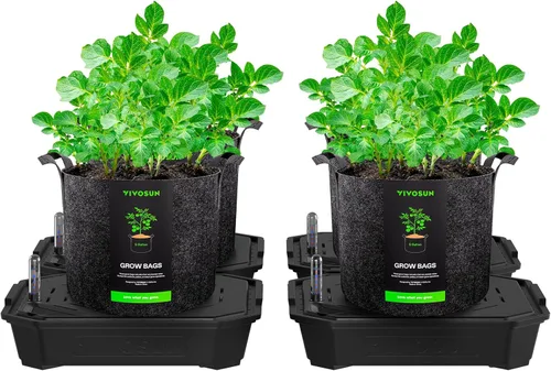 Miniatura 9 de VIVOSUN Paquete de 4 Macetas de Autoriego FlexFeed, Base de Maceta de Tela con Riego Automático con Medidor de Agua y Ventana de Mantenimiento