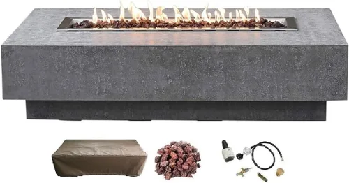 Miniatura 77 de Elementi+ Mesa de Fuego de Gas Colorado de Hormigón Fundido de 56" Rectangular, Hoguera al Aire Libre con Ignición Electrónica Incluye Cubierta
