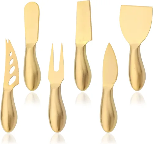 Miniatura 15 de JASHII Juego de 6 cuchillos esparcidores de mantequilla de queso dorado, juego de espátula de mermelada de una sola pieza, juego de cuchillos