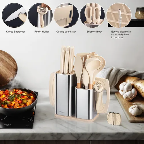 Miniatura 7 de RAXCO - Juego de utensilios de cocina y cuchillos, 18 piezas, Khiki Food-grade Silicone Utensils Heat-resistant to 410°F,5-Piece Stainless Steel
