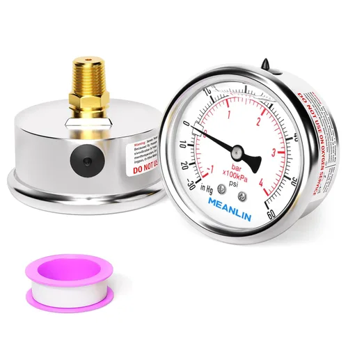 Miniatura 40 de MEANLIN MEASURE - Manómetro de vacío de presión -30inHG~0Psi, esfera con cara de 2.5 pulgadas, NPT de 1/4 de pulgada, manómetro de acero inoxidable