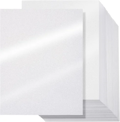 Jutom 500 hojas de cartulina brillante de 8.5 x 11 pulgadas, papel metálico blanco perlado de 80 libras, 8.11 oz/m², papel de impresora de doble