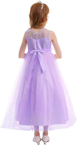 Miniatura 5 de Vestido maxi de tul para niñas con tutú y flores de encaje, largo hasta el piso, para boda, dama de honor, fiestas